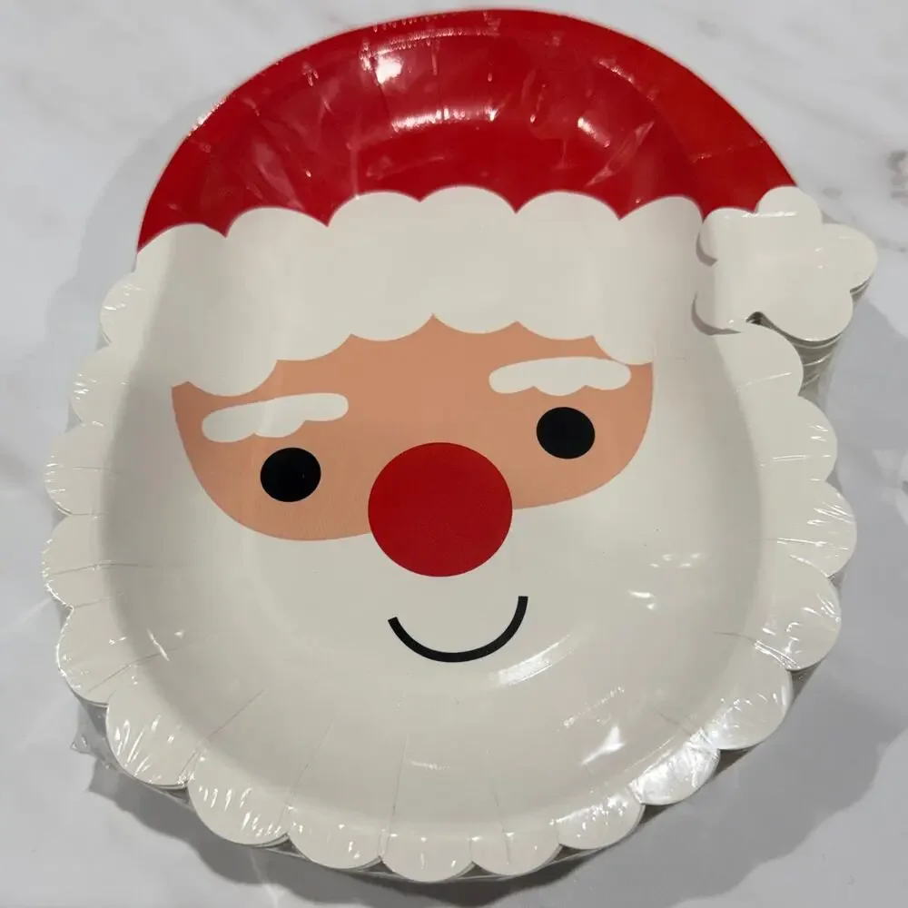 50 Pcs, Christmas Holiday Disposable Santa Paper Plates, Party Tableware
